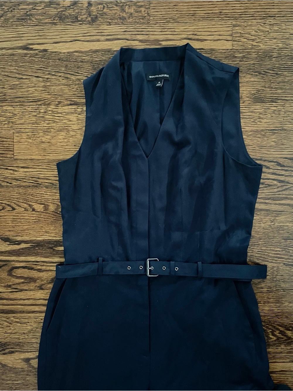 Banana Republic Midnight Navy Blue Sleeveless V-Neck Belted Jumpsuit (US 8)